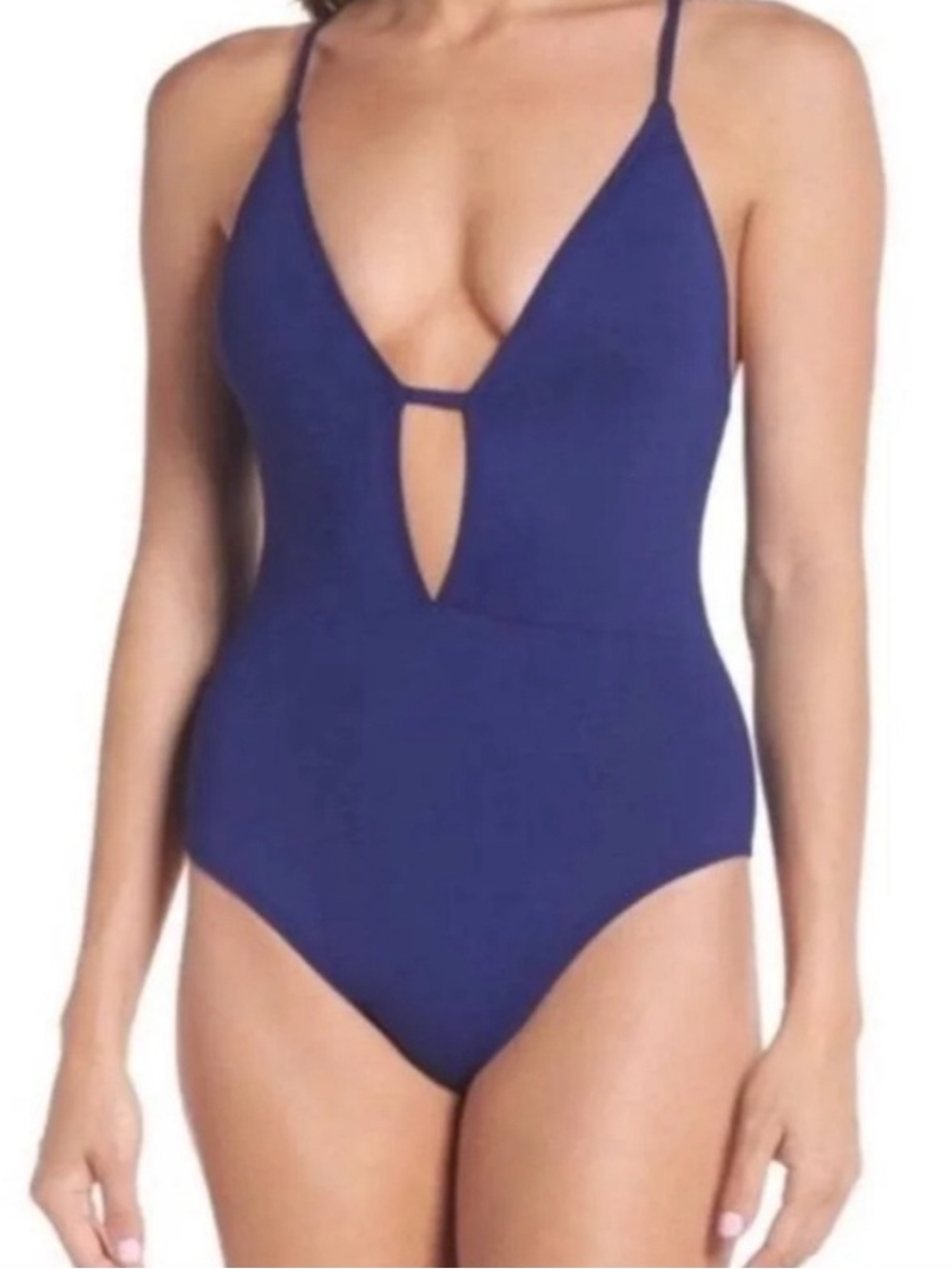 LA BLANCA Blue Deep V One-Piece Swimsuit